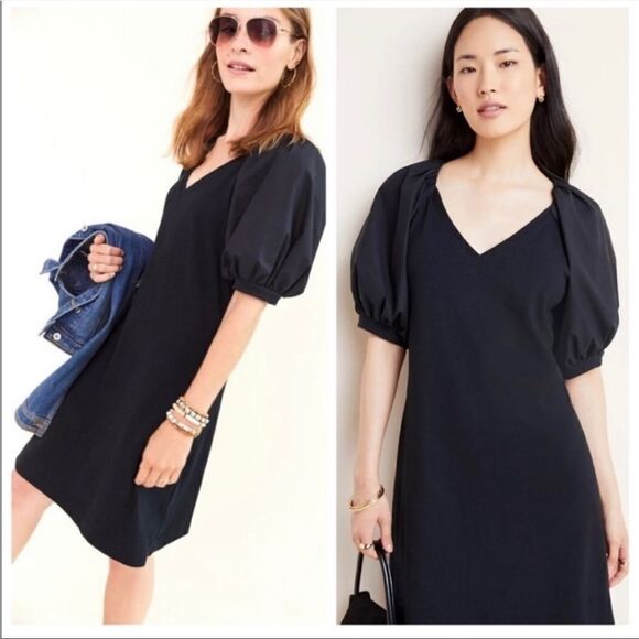 Anthropologie Maeve Annika Black Puffy Balloon Sleeve Dress Minimalist Modern - Picture 5 of 16